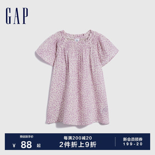 小清新花边袖 儿童装 衬衫 Gap女幼童夏季 印花休闲短袖 上衣670578