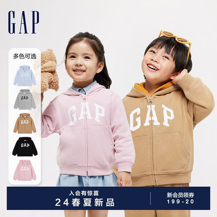 Gap男女幼童大童2024LOGO经典连帽卫衣大小童同款儿童装针织外套