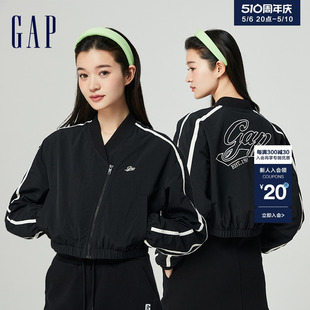 尼龙不对称门襟撞色logo短款 Gap女装 2024春季 新款 夹克外套872713