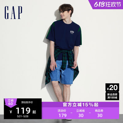 男女重磅logo拼色旗短袖上衣Gap