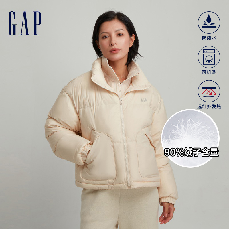 Gap女装冬季防泼水高领宽松短款羽绒服休闲时尚简约外套811077