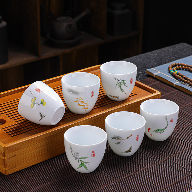 德化日式陶瓷品茗杯泡茶碗 功夫6只装小茶杯子办公家用泡茶杯家用,餐饮具,茶杯,淘宝优惠券,粉丝福利购,淘宝优惠卷