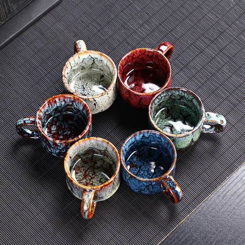 天目釉窑变防烫耳把碗杯建盏茶杯