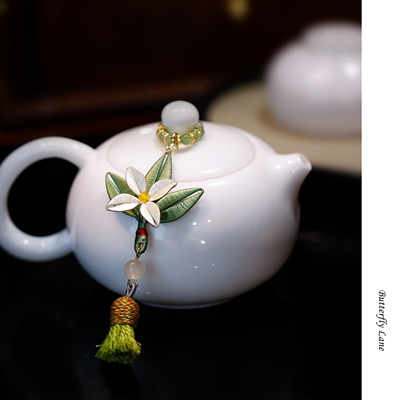 绿色弹力绳新中式缠花花朵流苏