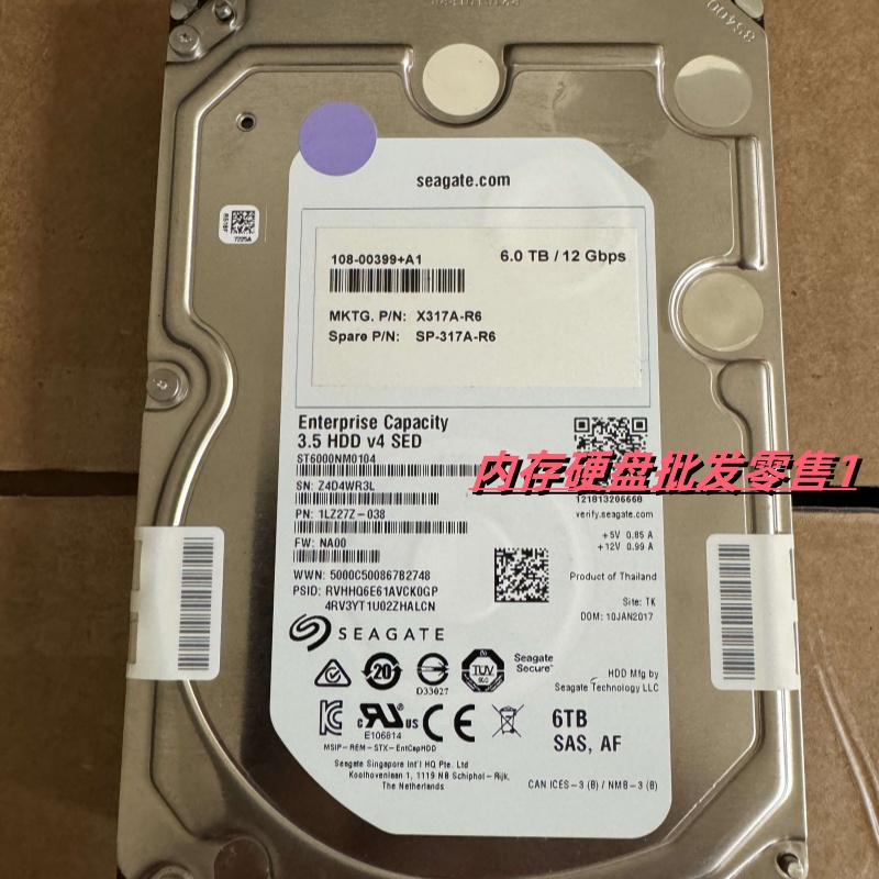 NetApp DS4243 DS4246 存储硬盘 X317A-R6 6TB 7.2K RPM SAS 12Gb