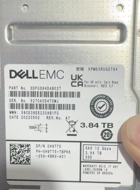 DELL KPM6XRUG3T84 0H9TT5 3.84T SAS SSD 12Gb 固态 服务器硬盘