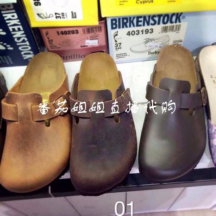 Birkenstock拖鞋勃肯包头女鞋男外穿博肯Boston真皮软木半包拖鞋