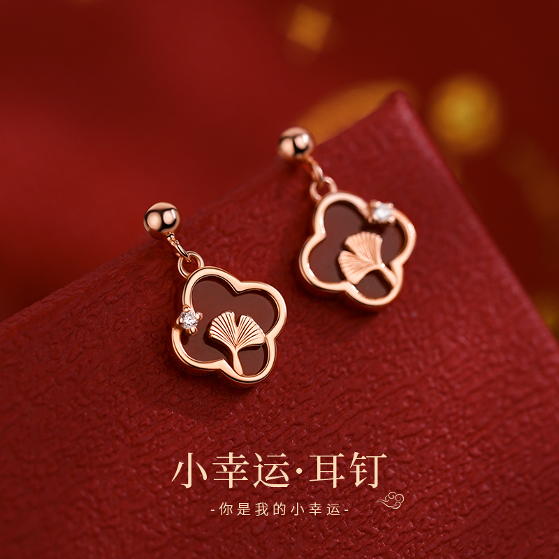 【巷南】99纯银四叶草耳钉轻奢过年2025蛇新年本命年耳环女款耳饰