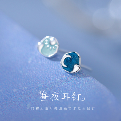 巷南999纯银月亮太阳耳钉高级感