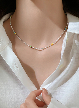 巷南999纯银碎银项链轻奢多巴胺