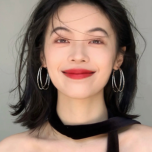 【巷南】999银双层素圈耳环小众设计2026新爆款耳钉高级感女耳饰