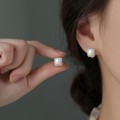 高级感耳钉女轻奢小众耳饰 2025爆款 巷南 999纯银方糖耳环新款