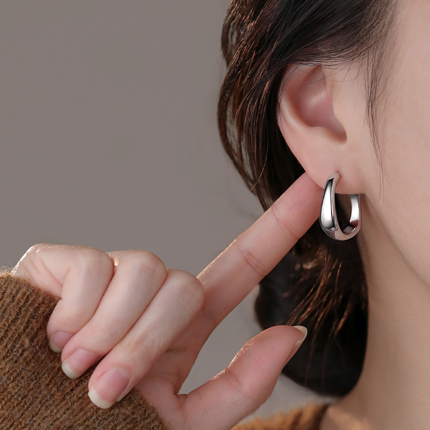 巷南999银不规则C型耳环新款耳饰