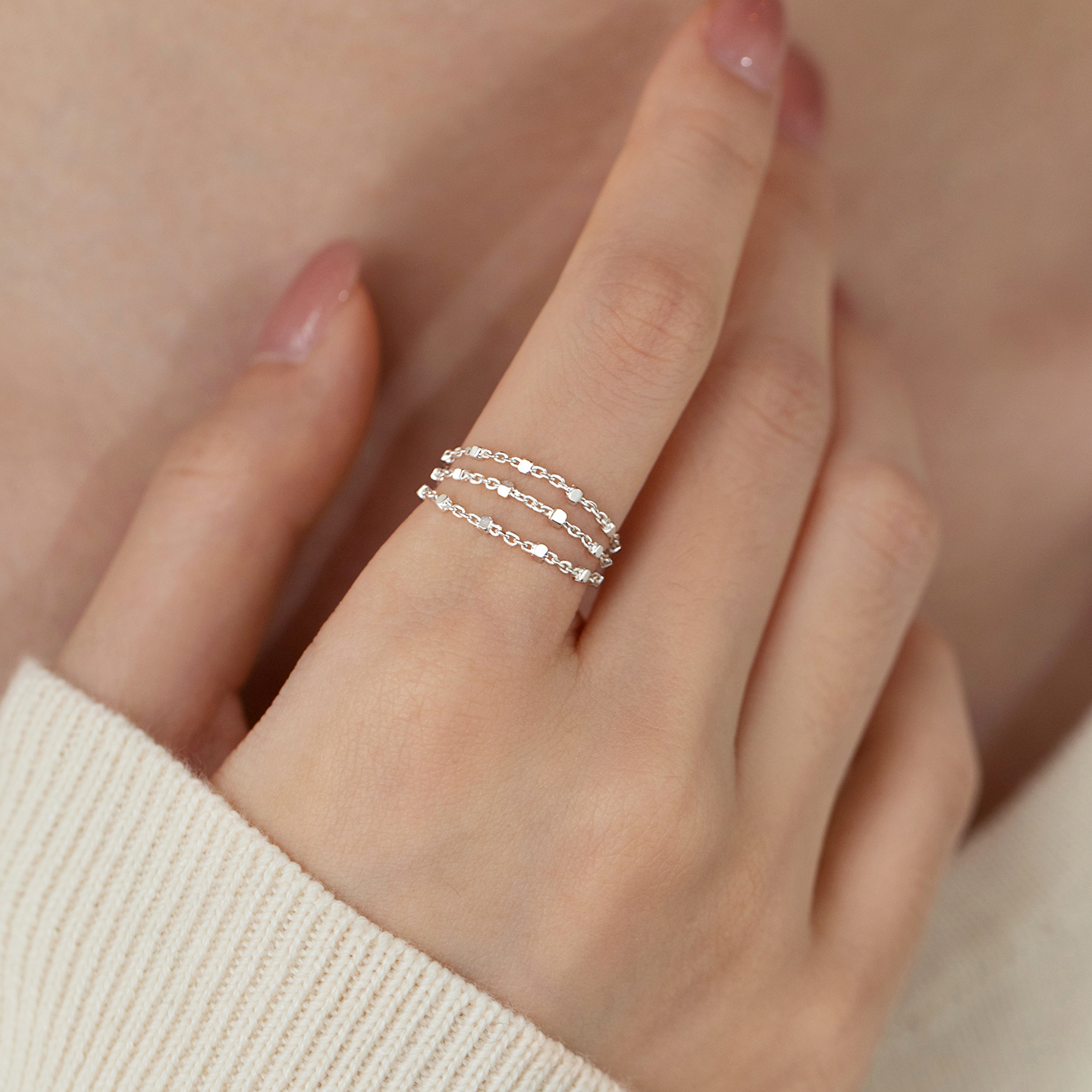 巷南925纯银方块多层戒指小众女