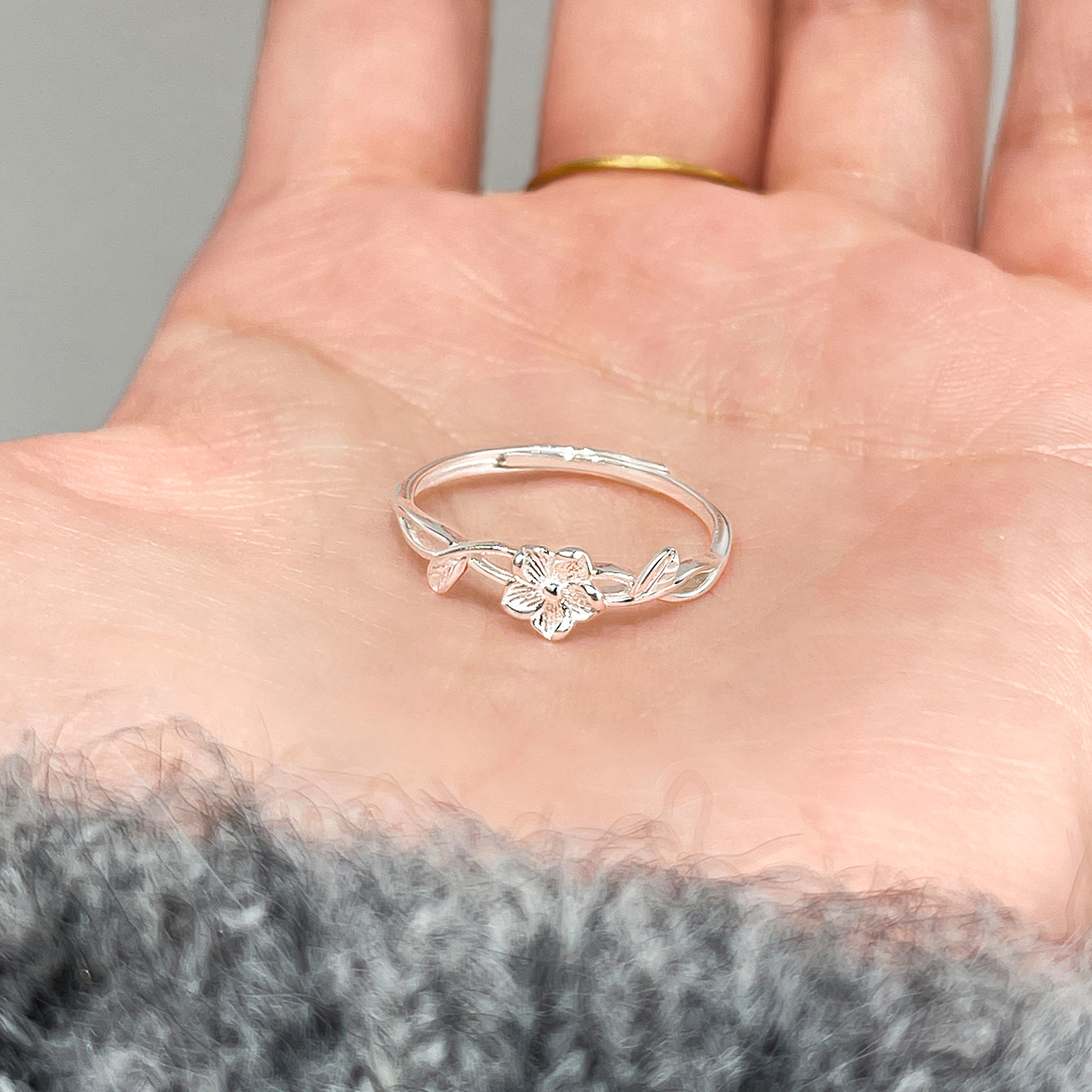 巷南999纯银花朵戒指小众设计女