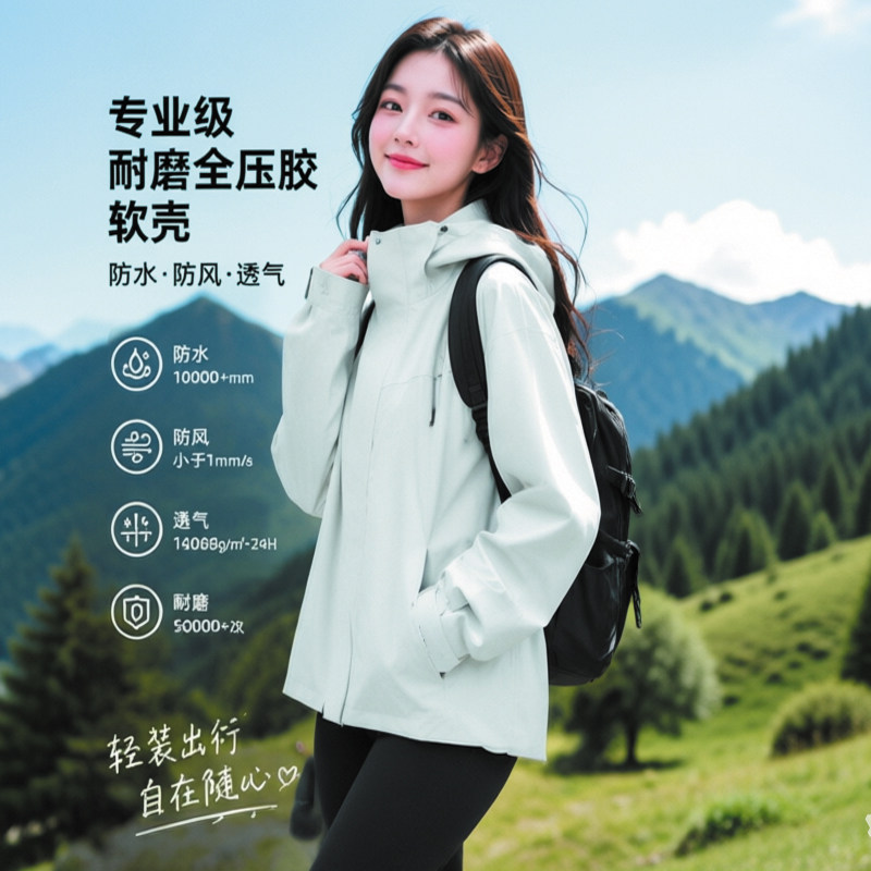 全压胶防水防风透气女款冲锋衣