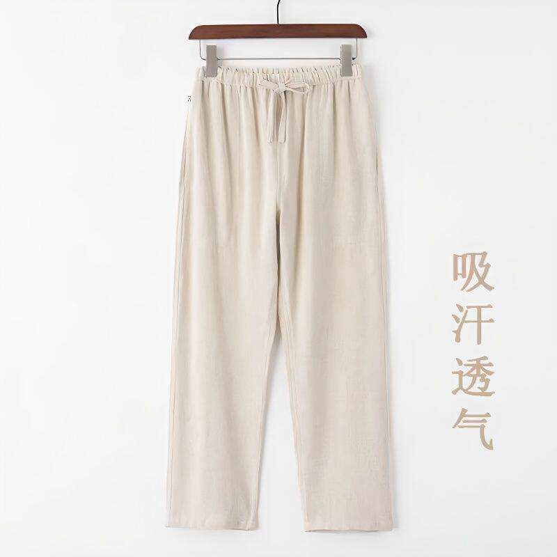 中国风亚麻直筒长裤男士宽松休闲裤松紧腰唐装裤子中式禅修太极裤