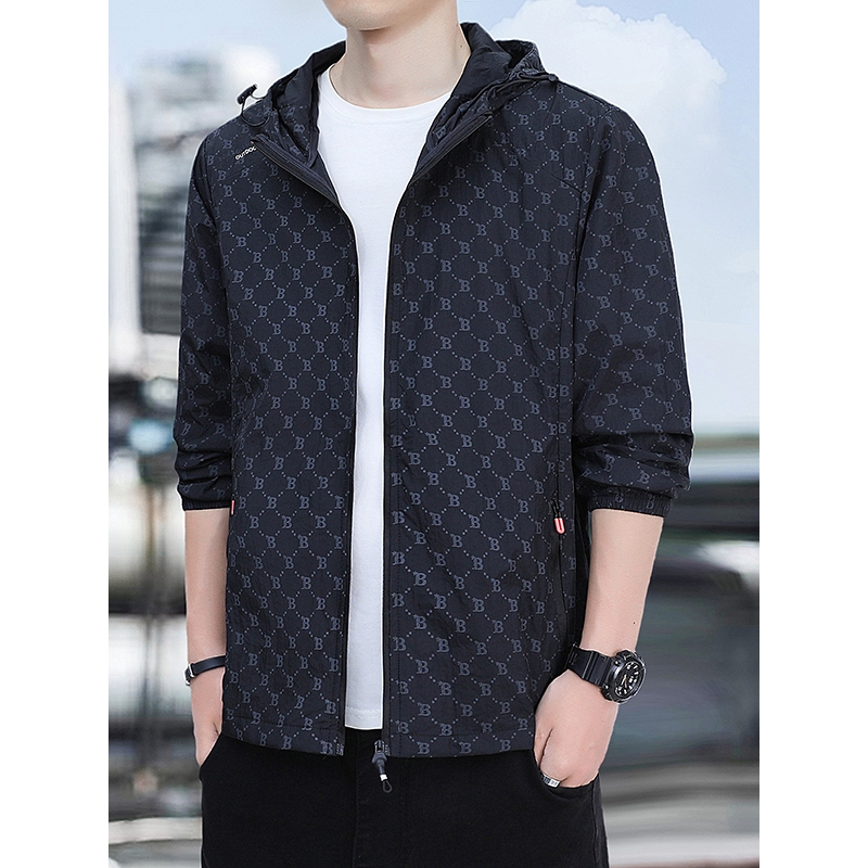 夹克男秋季薄款冰丝透气印花风衣户外休闲男士钓鱼防晒服夹克衫