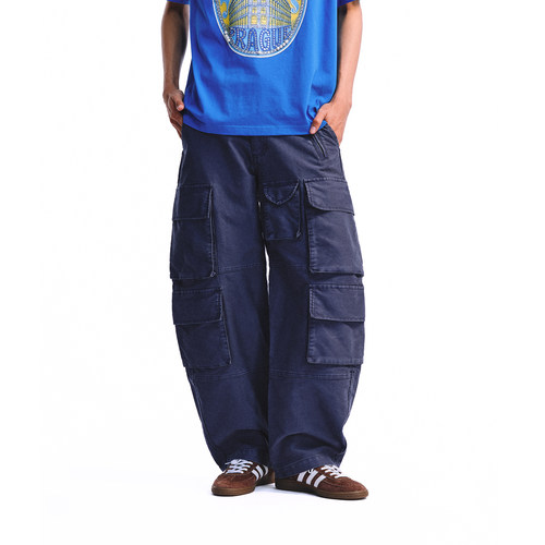 美式工装风多口袋阔腿裤男宽松弯刀休闲长裤