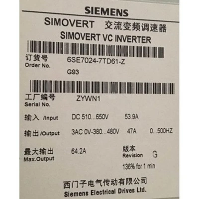 非实价议价议价6SE70247TD61ZIP20 47A 2千瓦变频器6SE7024-7TD61
