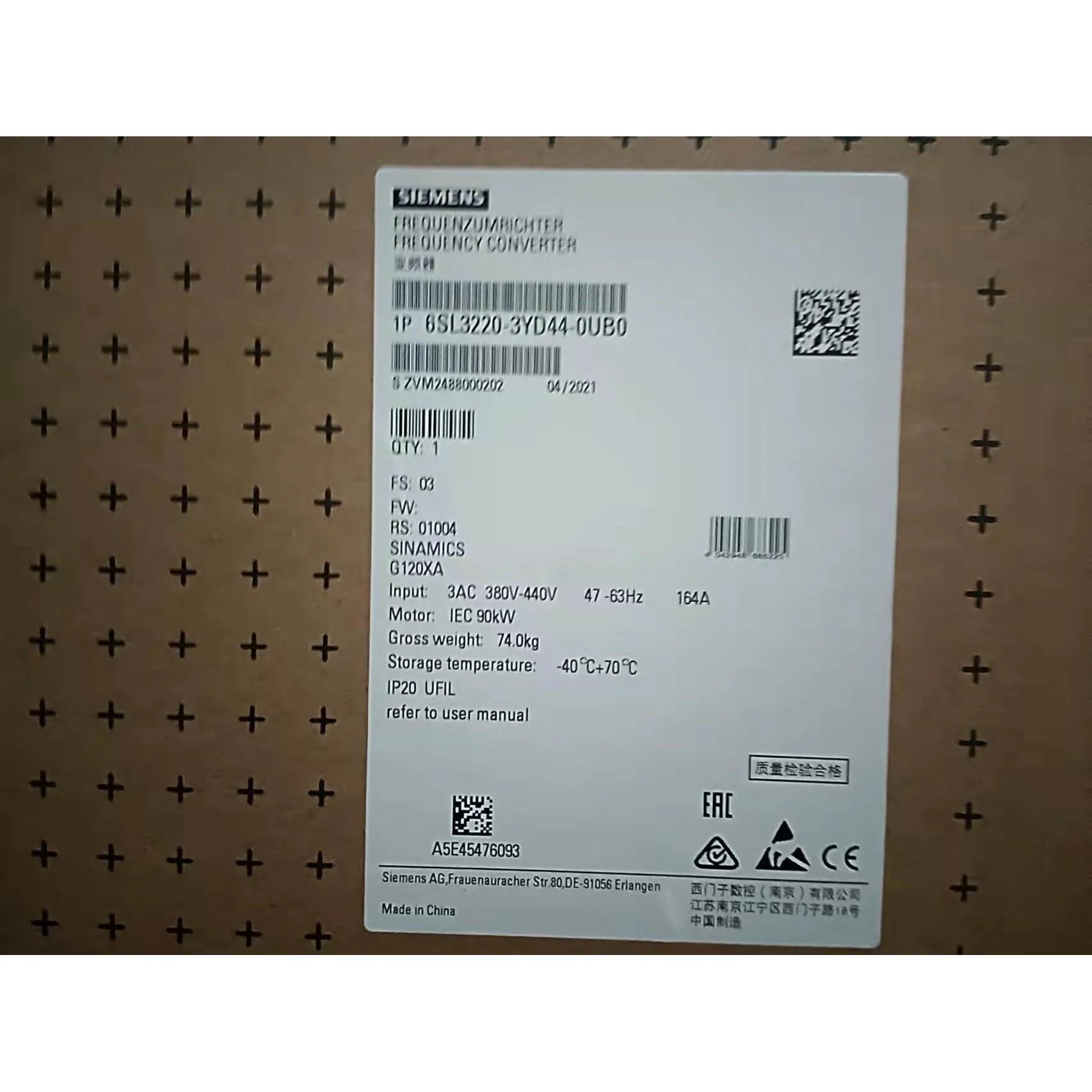 非实价议价议价G120XA集成面板变频器6SL3220-3YD44-0UB0功率90kW