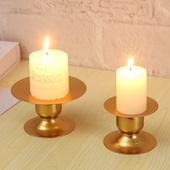 ins北欧复古铁艺香薰小烛台摆件金色黑色蜡烛架台座底座托盘供佛