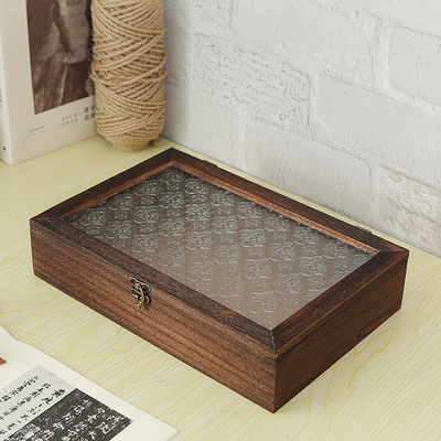 ins胡桃色复古木质桌面收纳盒