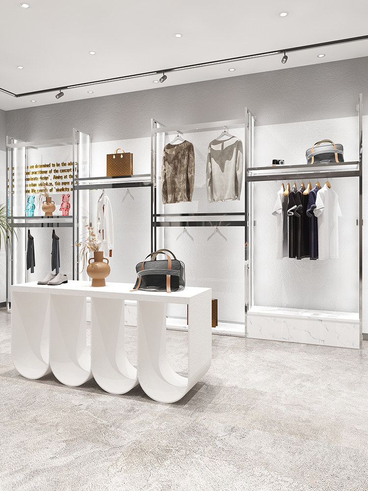 铁时尚不锈钢男装店展示架锁墙带灯双层架挂衣服架子店铺专用货架