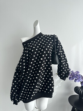 秋冬新款复古韩版黑色休闲宽松百搭圆领波点卫衣慵懒风高街女上衣