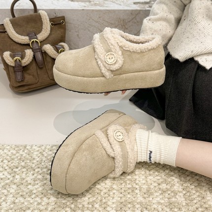 复古勃肯鞋子女2025冬季新款百搭毛毛鞋加绒厚底保暖棉鞋子雪地靴
