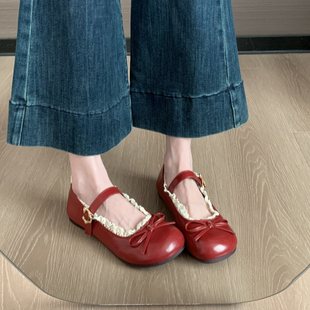 红色单鞋女2025新款法式绝美不累脚玛丽珍女鞋配裙子晚晚鞋小皮鞋