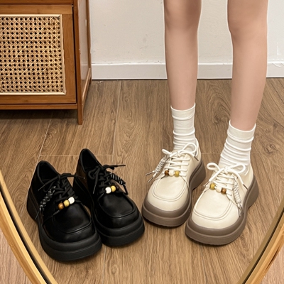 厚底松糕增高系带英伦风乐福鞋