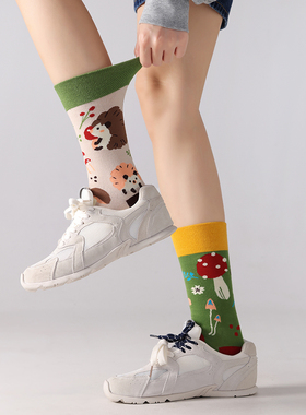 马到成功AB袜子男女情侣款棉袜嘻哈街头运动袜不对称鸳鸯中长筒袜