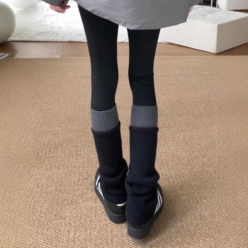 【2双装】秋冬氛围~高级灰拼色wa套+鲨鱼裤巨显腿长！显腿细！