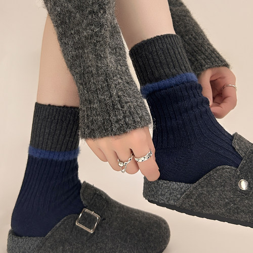 【4双装】毛绒条纹袜袜也太绝了吧！又厚还好看~袜子女秋冬保暖厚