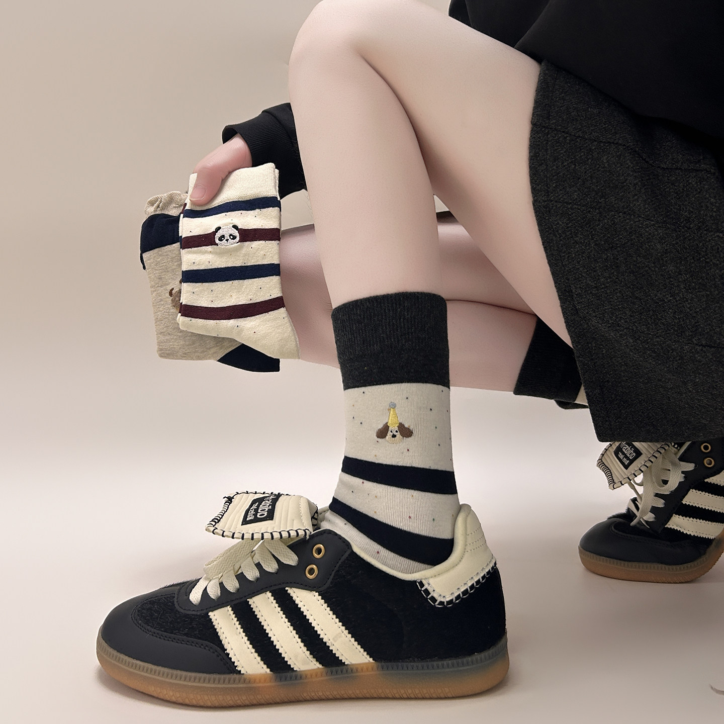 【5双装】韩系可爱卡通点子纱袜子女春季条纹中筒小狗植绒无骨袜,运动包/户外包/配件,运动袜,淘宝优惠券,粉丝福利购,淘宝优惠卷