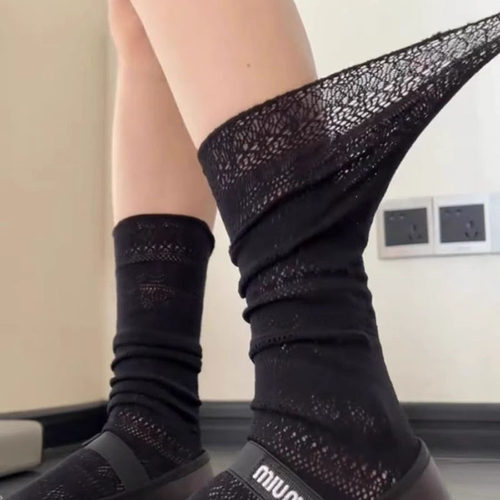 越穿越喜欢~弹力大巨显瘦！纯色镂空可堆堆款显瘦两穿小腿款透