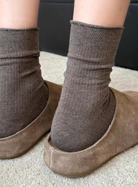 【5双装】美拉德深咖啡细条纹设计巨好看又显瘦高级感~秋冬堆堆袜