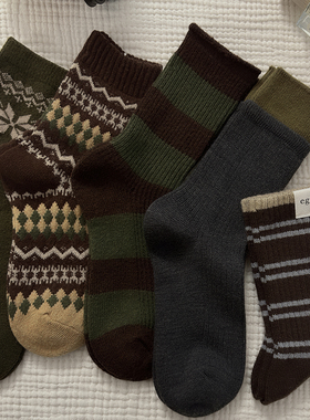 【5双装】复古感森系羊毛袜也太适合秋冬天了~厚款保暖中筒袜女~