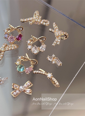 AONNAIL【蝴蝶结】春日蝴蝶饰品带钻珍珠蝴蝶结金银轻奢立体