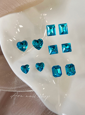 AONNAIL多巴胺小猴子美甲同款K9湖蓝色彩钻立体美甲饰品施家同款