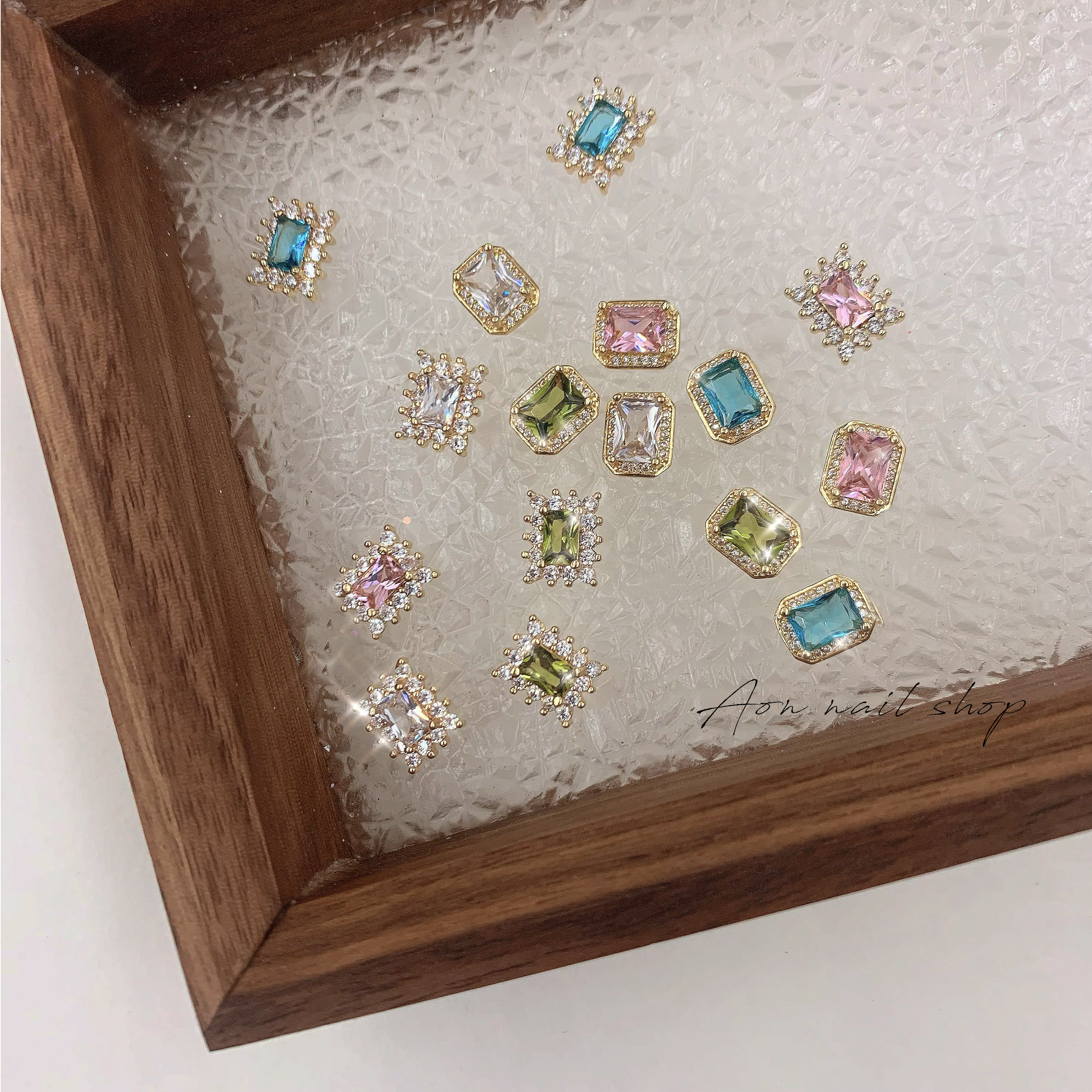 QJforu美甲复古宝石超闪锆石水钻浮夸美甲立体钻不掉色金属饰品
