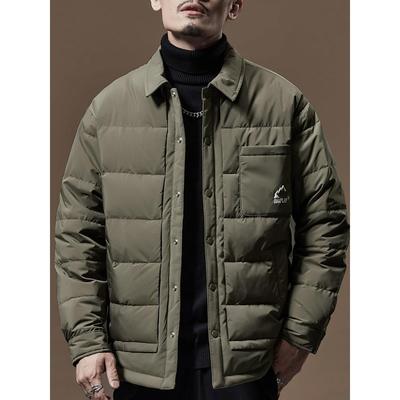 高端新国标90白鸭绒羽绒服男款秋季衬衫式面包服棉袄防寒保暖外套