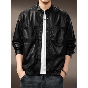 小众潮流高街痞帅宽松飞行员夹克男款 美式 复古纯色皮衣外套男秋季