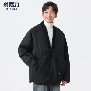 90%白鸭绒新中式羽绒服男冬季薄款青少年V领道袍开衫男款日系棉服