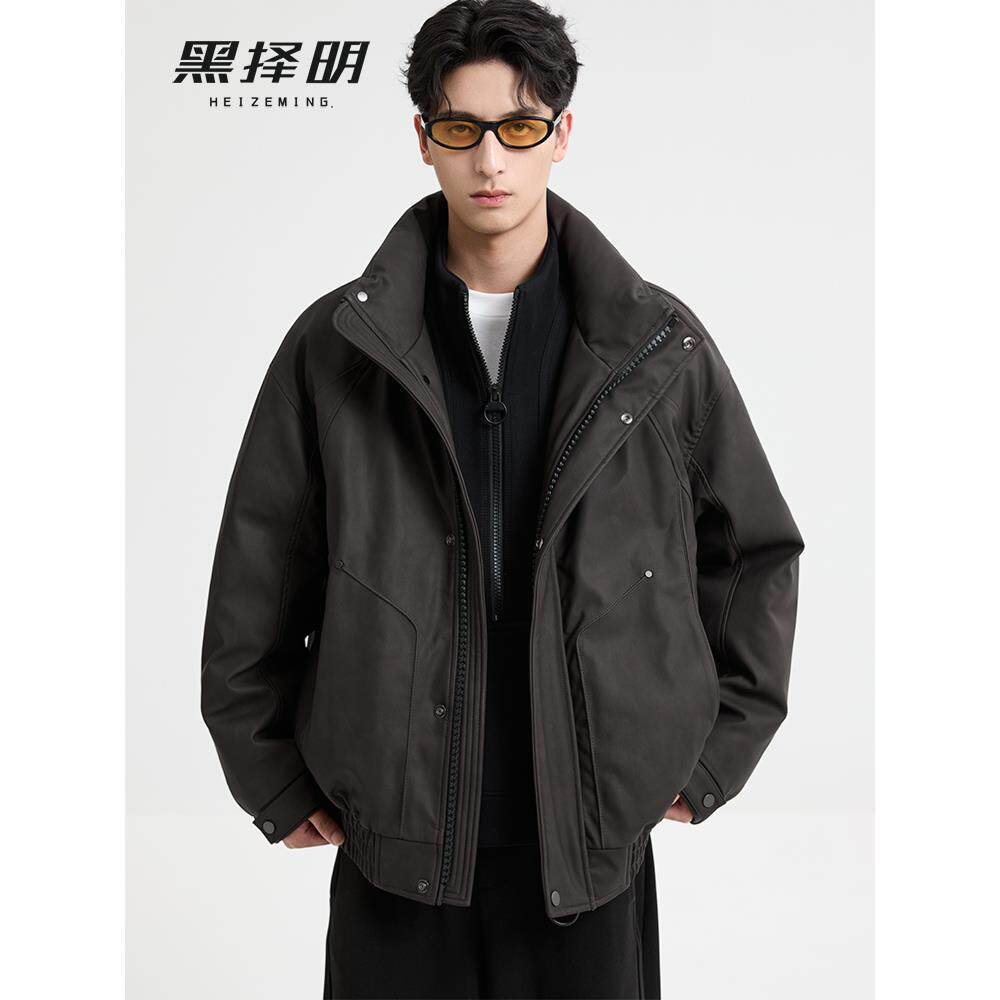 男士立领羽绒服2025冬季新款pu皮宽松休闲保暖短款机车外套