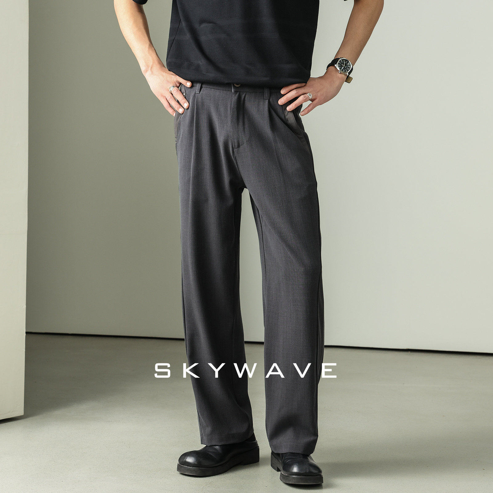 高级感莫代尔灰色西裤男直筒微宽松痞帅春季垂坠感商务通勤休闲裤