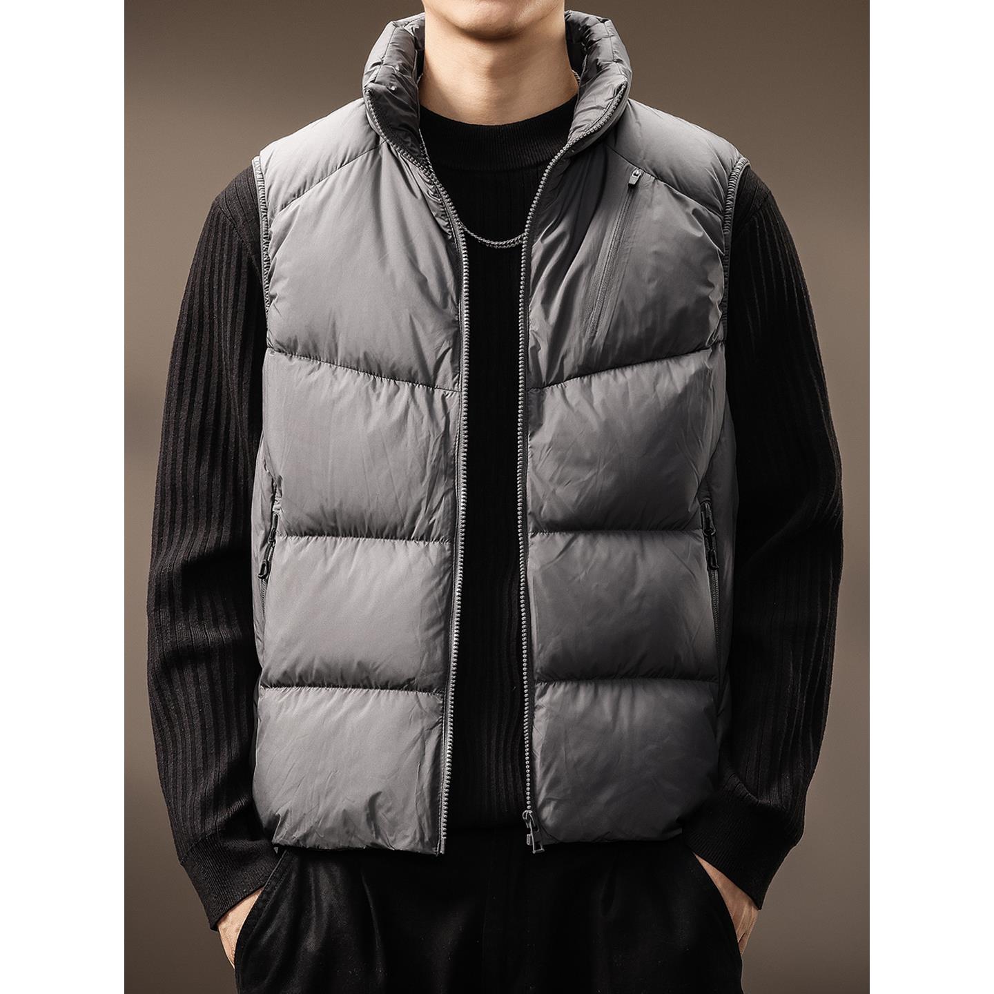 高端美式潮流立领羽绒马甲男士秋冬季新款宽松简约保暖工装羽绒服