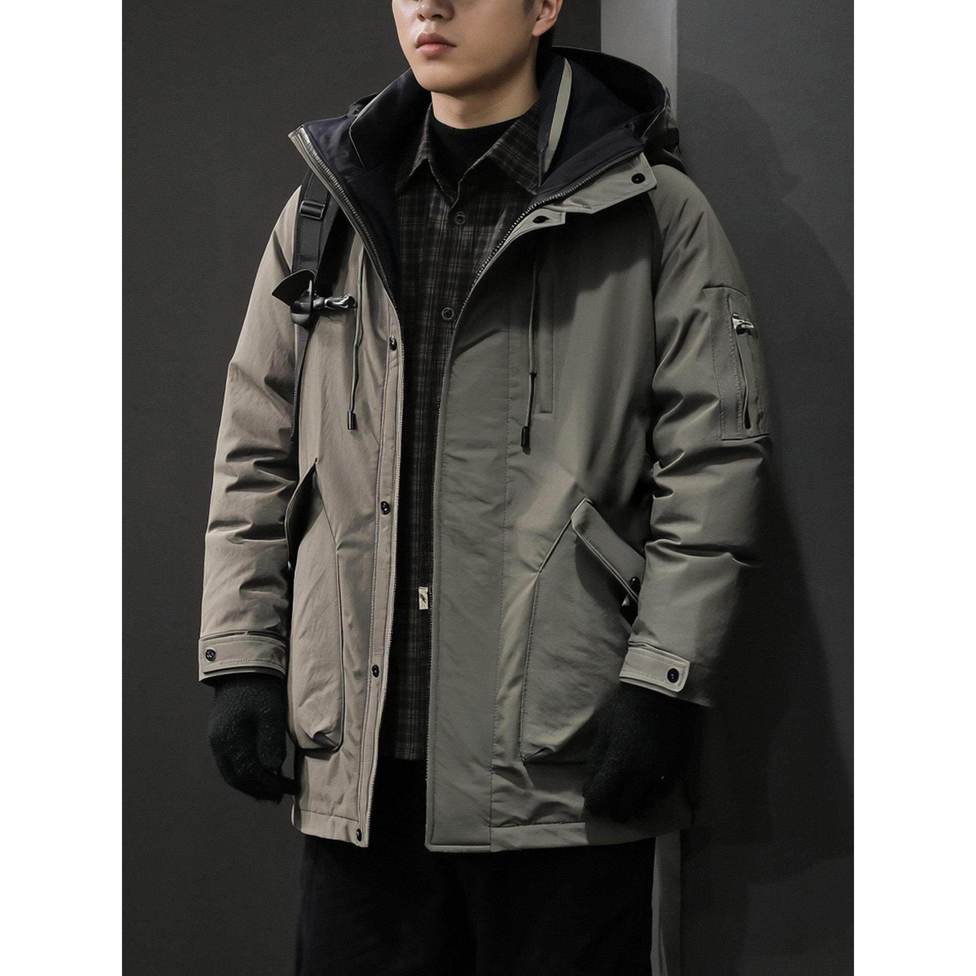 2025冬季新款90白鸭绒中长款男士羽绒服加厚连帽冲锋工装棉服外套