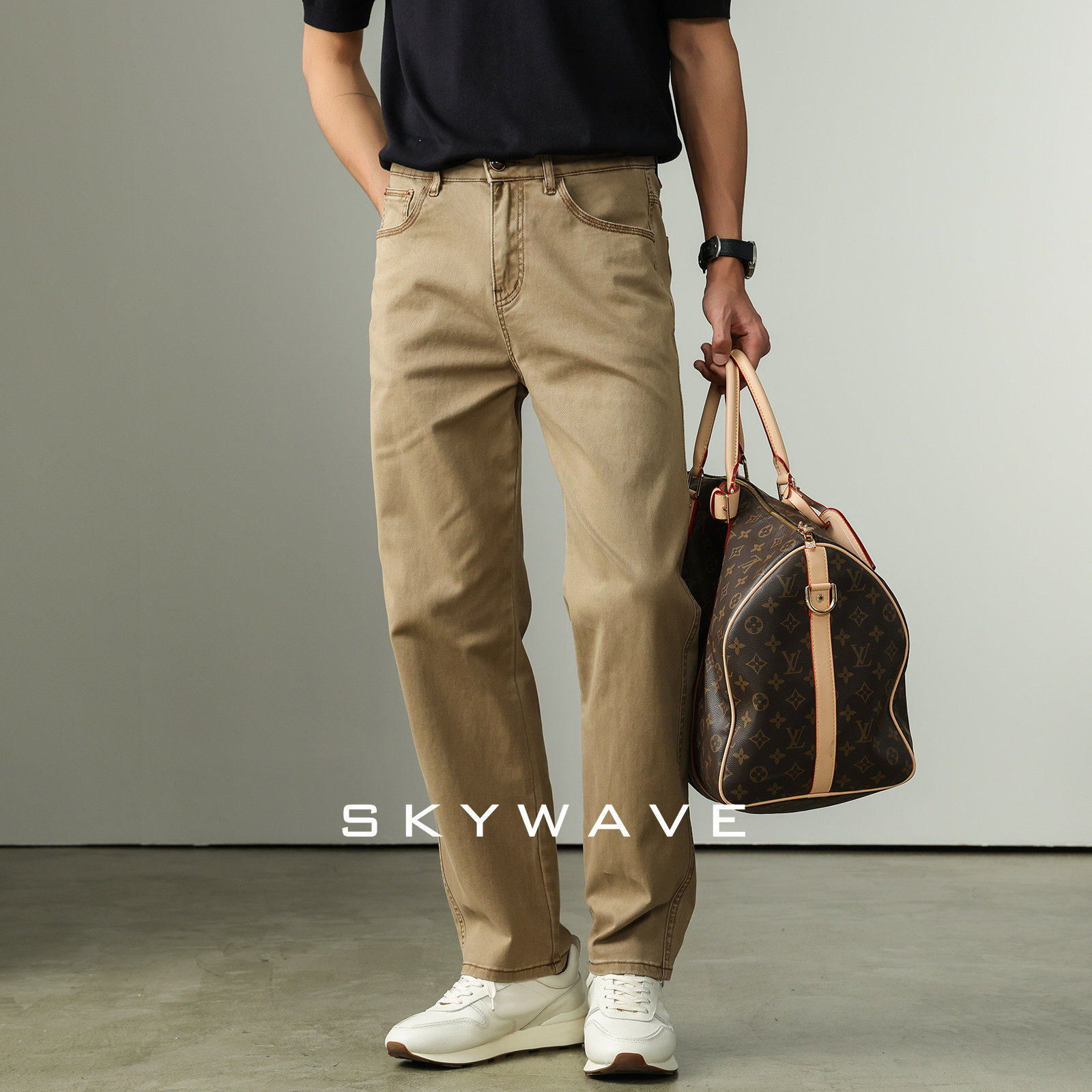 高端轻奢三本针弹力牛仔裤男直筒2026新款高级感轻熟风商务休闲裤